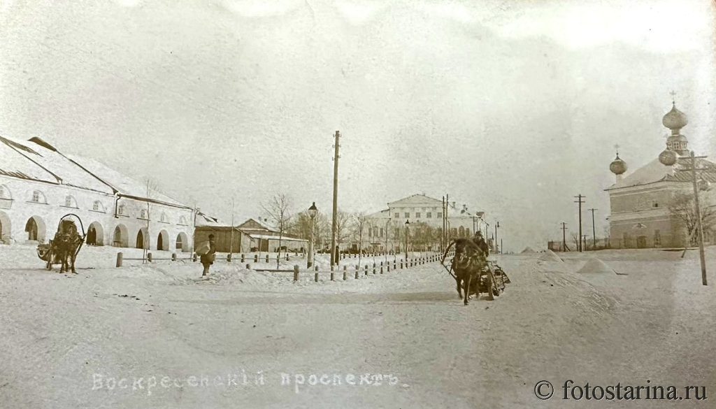 Вытегра до 1917 года. Воскресенский проспект зимой.